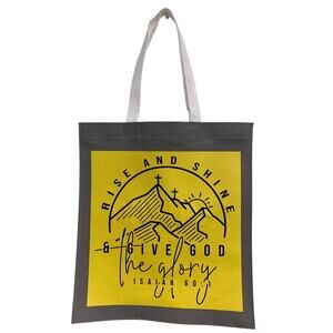 New Upcycled Hand Printed Rise & Shine Give God Glory Isaiah 60:1 Tote Bag